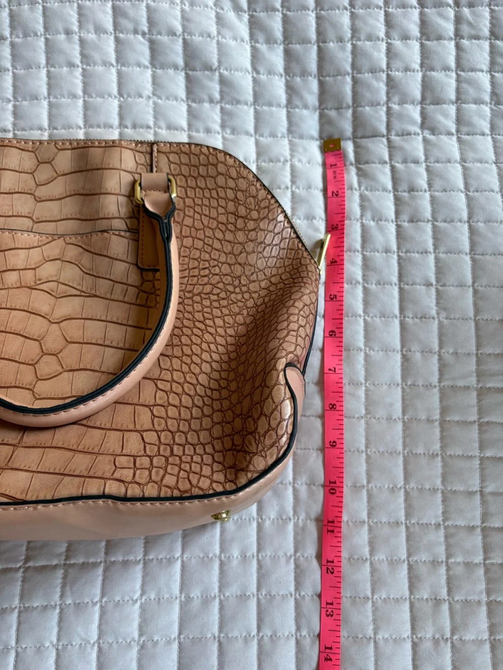 London Fog Croc-Embossed Handbag in Beige/Tan 11” Vegan Leather